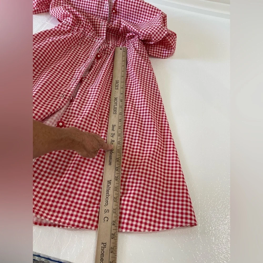 California Looks vintage gingham dress red/white belt +shoulder pads Size 8P 7-4 - Picture 11 of 11